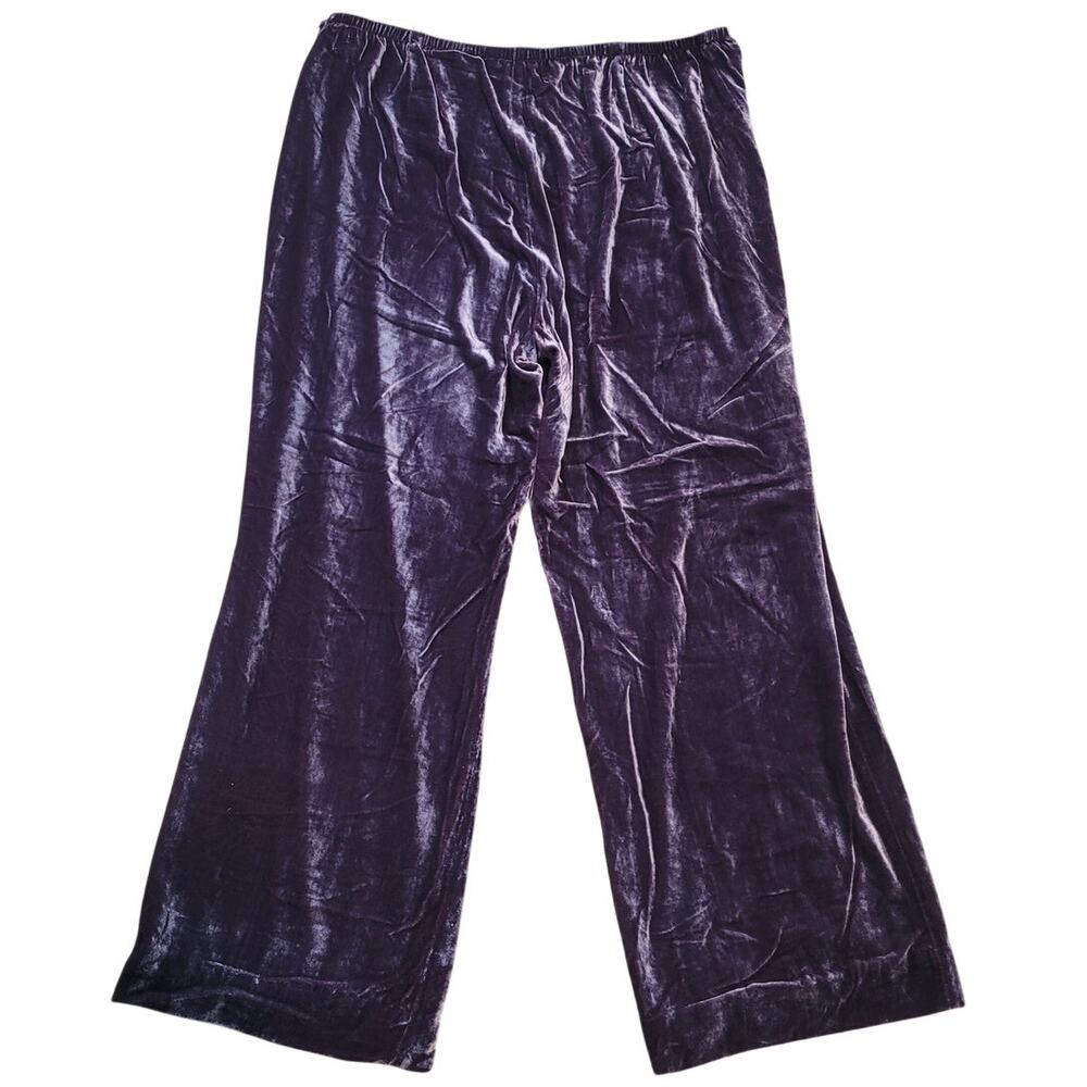 Eileen Fisher Pants Womens Petite L Purple Crushed Silk Velvet Wide Leg Pull On - Picture 3 of 10